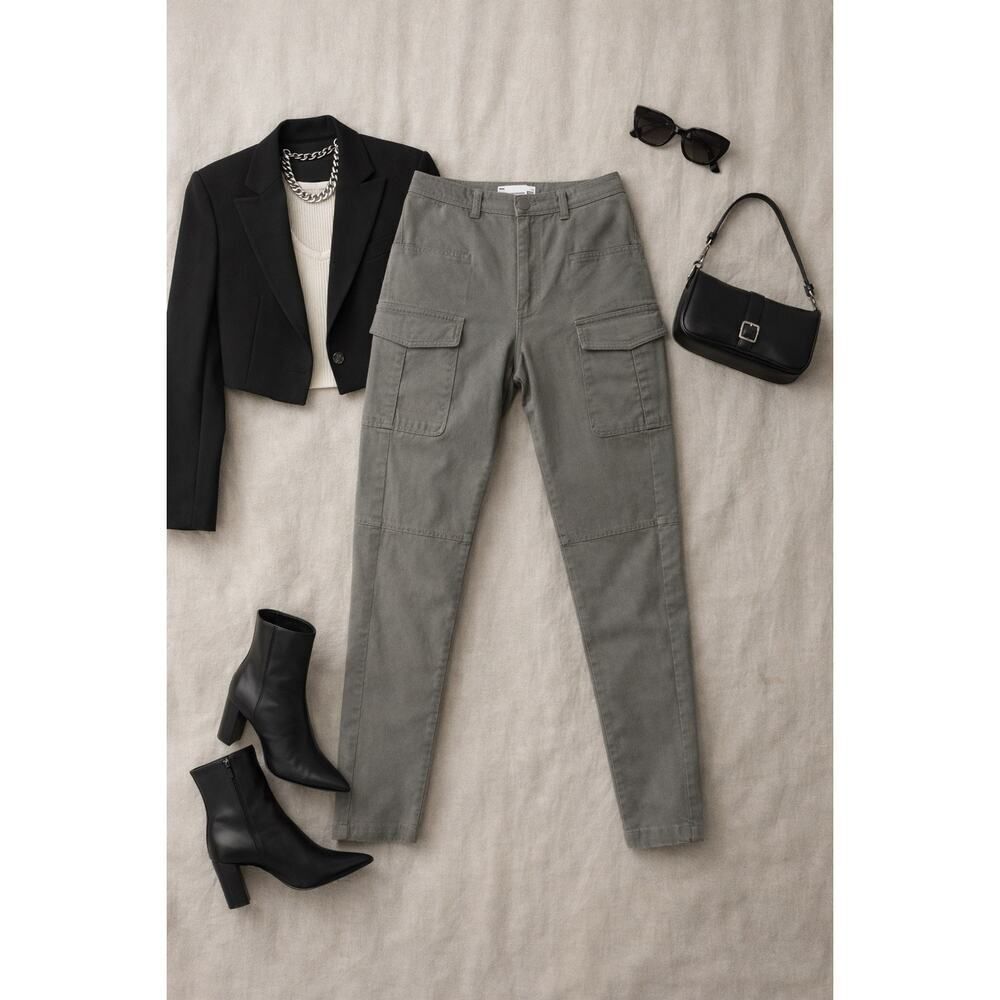 Alexander Wang Sage Green Grey Moto Skinny Cargo Pants 6 Utility Chic Minimalist